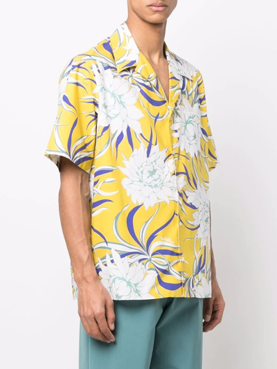 Valentino Street Flowers Couture Peonies Short Sleeve Poplin Button-up Camp Shirt In Yellow