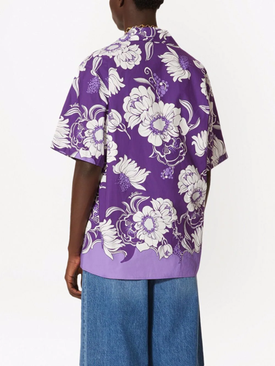 Shop Valentino Floral Pattern Camp Collar Shirt In Purple