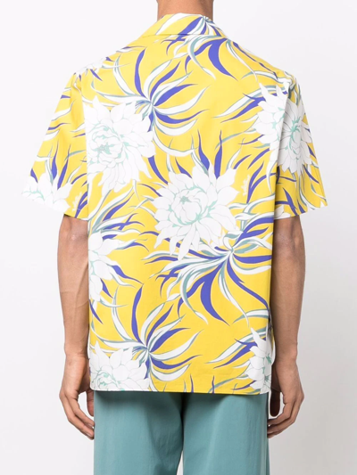 Valentino Street Flowers Couture Peonies Short Sleeve Poplin Button-up Camp Shirt In Yellow
