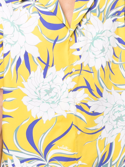 Valentino Street Flowers Couture Peonies Short Sleeve Poplin Button-up Camp Shirt In Yellow