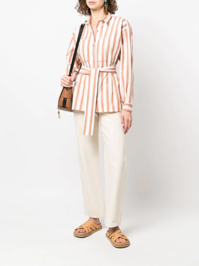 Shop Closed Lela Belted Striped Shirt In White