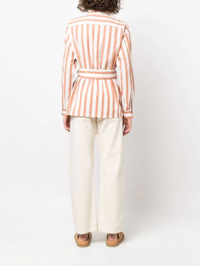 Shop Closed Lela Belted Striped Shirt In White