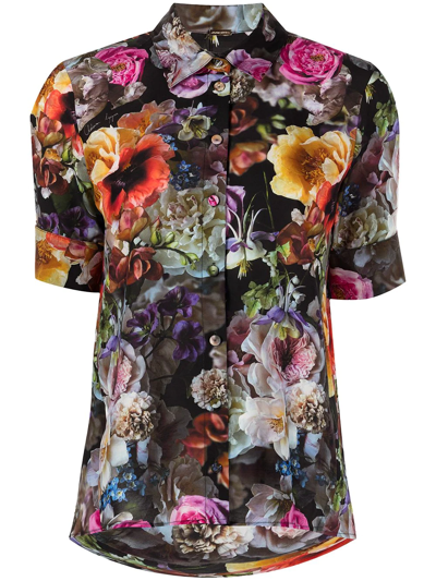 Shop Adam Lippes Floral-print Voile Trapeze Shirt In Black