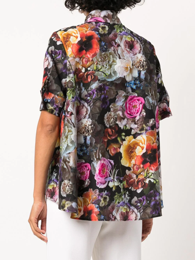Shop Adam Lippes Floral-print Voile Trapeze Shirt In Black