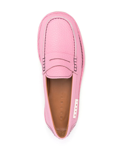 Shop Marni Slip-on Leather Loafers In Pink