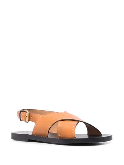 Isabel Marant Jane Calfskin Crisscross Slingback Sandals In Brown