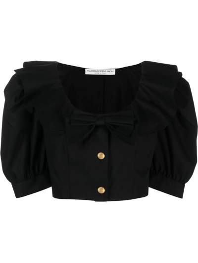 Shop Alessandra Rich Bow-detail Cropped Blouse In Black