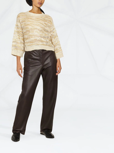 Shop Brunello Cucinelli Sequin-embellished Cropped Jumper In Neutrals