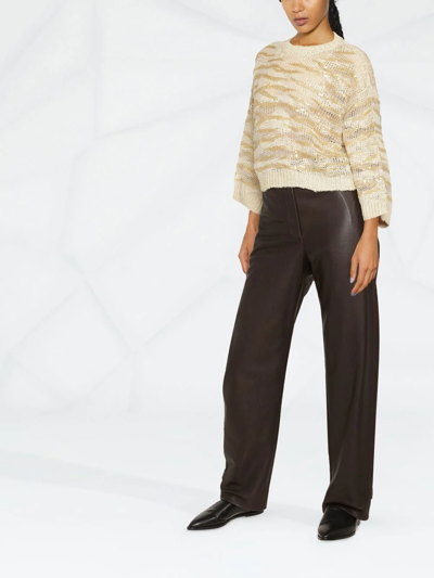 Shop Brunello Cucinelli Sequin-embellished Cropped Jumper In Neutrals