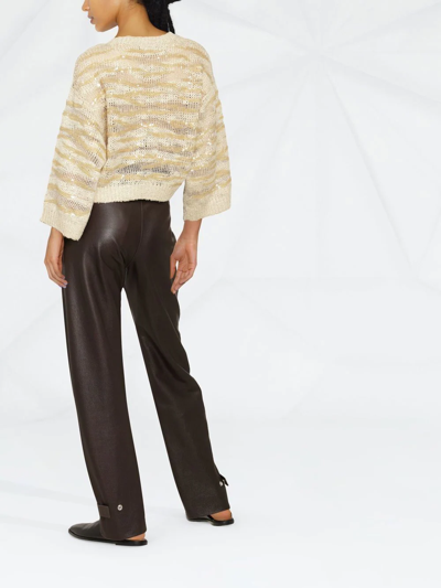 Shop Brunello Cucinelli Sequin-embellished Cropped Jumper In Neutrals