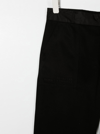Shop Moncler Teen Logo-patch Slim-cut Trousers In Black