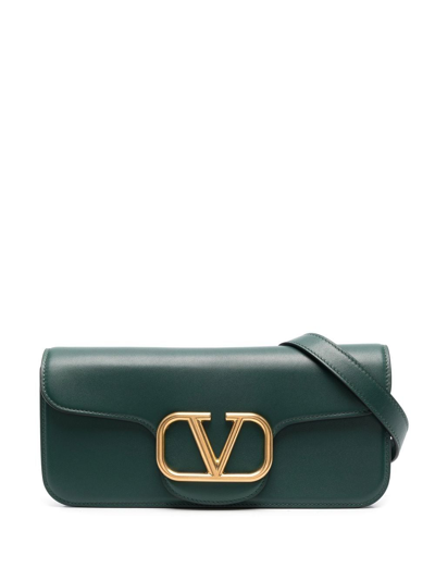 Shop Valentino Logo-plaque Leather Shoulder Bag In Green
