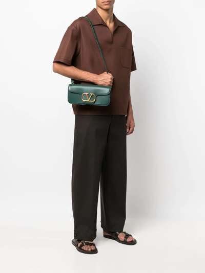 Shop Valentino Logo-plaque Leather Shoulder Bag In Green
