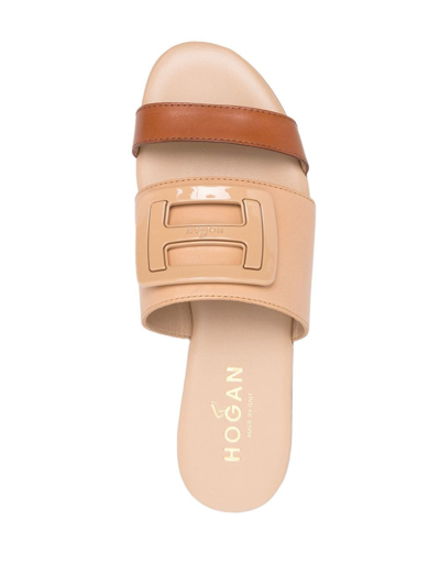 Shop Hogan Logo-plaque Open Toe Sandals In Brown