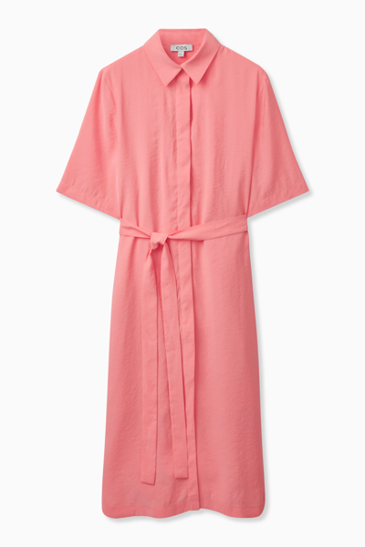 Cos Belted Midi Shirt Dress In Pink | ModeSens