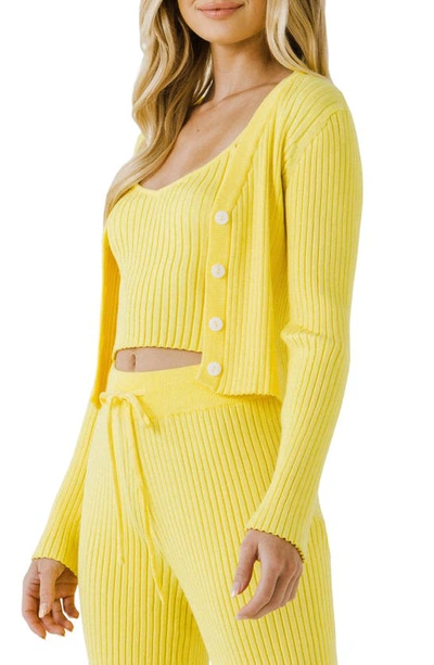 Endless Rose Cropped Lounge Knit Cardigan In Lime