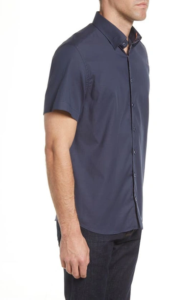 Shop Stone Rose Stretch Short Sleeve Button-up Shirt In Navy