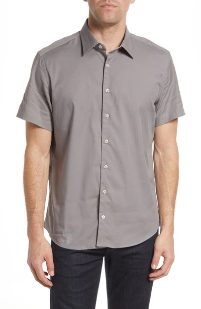 Shop Stone Rose Stretch Short Sleeve Button-up Shirt In Stl Gry