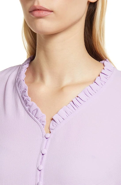 Shop Cece Frill V-neck Button-up Blouse In Soft Violet