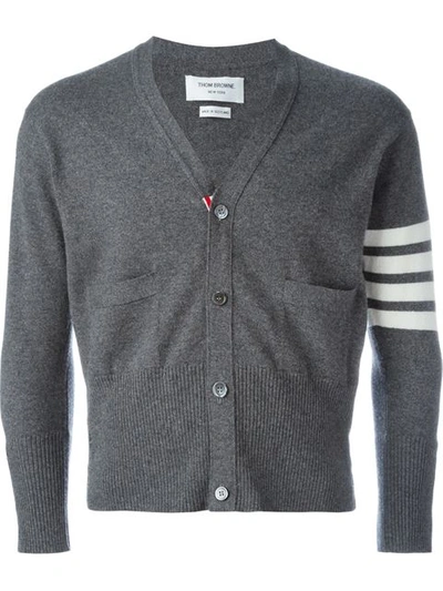 Thom Browne Short V-neck Cardigan With 4-bar Stripe In Medium Grey Cashmere In Medgrey 038