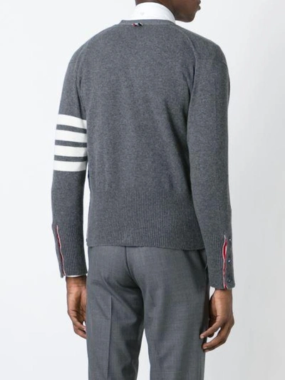 Shop Thom Browne Short V-neck Cardigan With 4-bar Stripe In Medium Grey Cashmere In 038 Grey