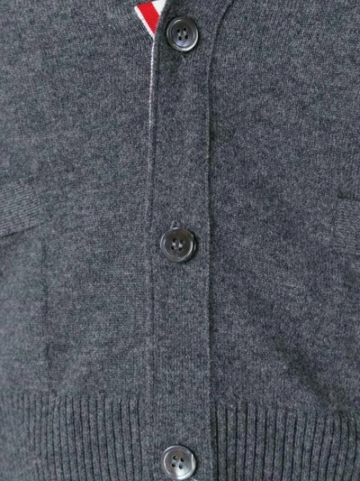 Shop Thom Browne Short V-neck Cardigan With 4-bar Stripe In Medium Grey Cashmere In 038 Grey