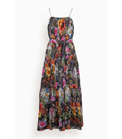 Shop Adam Lippes Tiered Maxi Dress In Black Floral In Multi