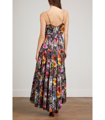 Shop Adam Lippes Tiered Maxi Dress In Black Floral In Multi