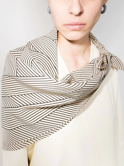 Totême Neutral Striped Monogram Print Silk Scarf In Neutrals