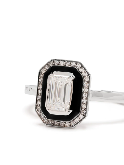 Selim Mouzannar 18kt White Gold Mina Diamond And Enamel Ring In Silver
