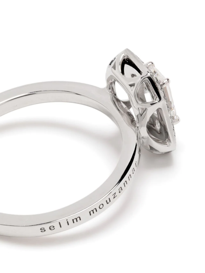 Selim Mouzannar 18kt White Gold Mina Diamond And Enamel Ring In Silver