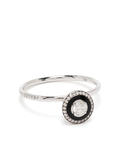 Shop Selim Mouzannar 18kt White Gold Mina Diamond Enamel Ring In Silver