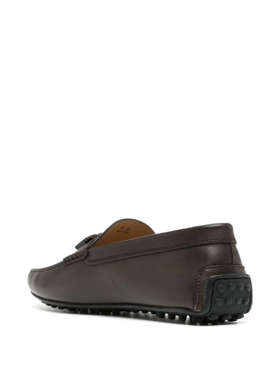 Shop Tod's Logo-plaque Leather Loafers In Brown