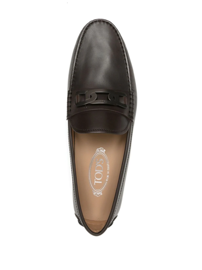 Shop Tod's Logo-plaque Leather Loafers In Brown