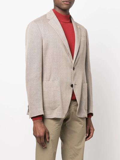 Shop Lardini Buttoned-up Single-breasted Blazer In Neutrals