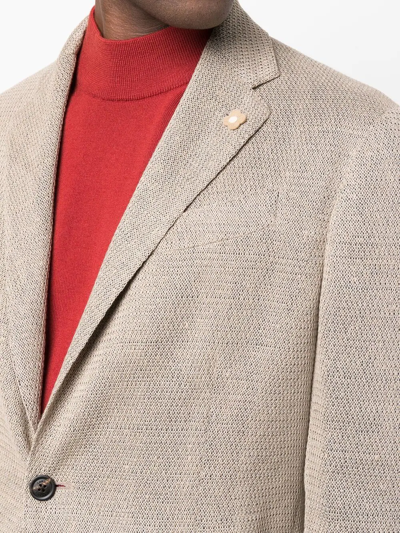 Shop Lardini Buttoned-up Single-breasted Blazer In Neutrals