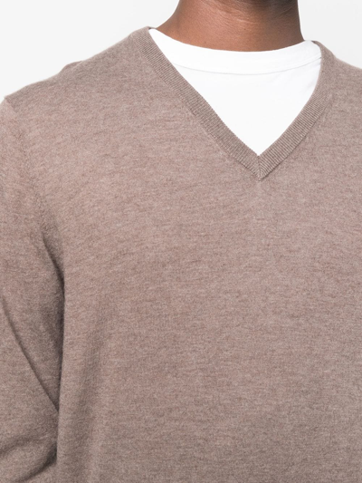 Shop Hackett Ribbed-knit V-neck Sweater In Brown