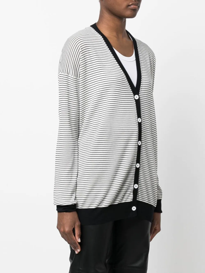 Plan C Stripe-print Button-up Cardigan In White