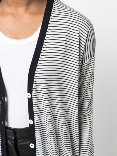 Plan C Stripe-print Button-up Cardigan In White