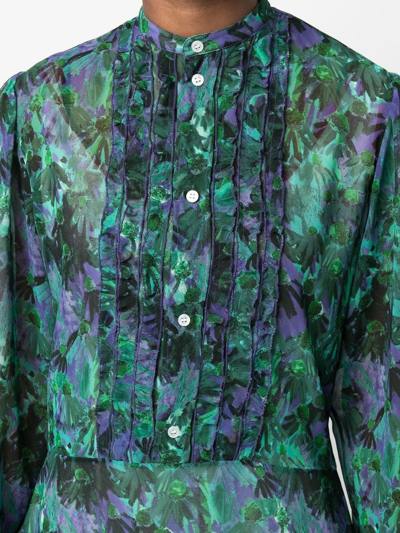 Shop Plan C Floral-print Shirt Dress In Green
