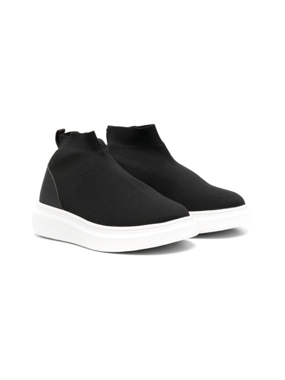 Shop Douuod Teen Woven Sneaker Boots In Black