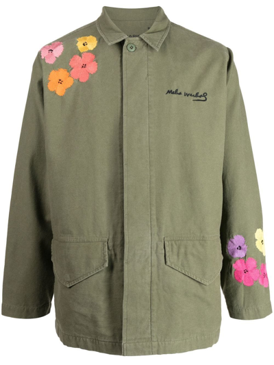 Shop Maharishi Embroidered Floral Shirt Jacket In Green