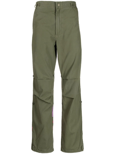 Shop Maharishi Embroidered Floral Straight-leg Trousers In Green