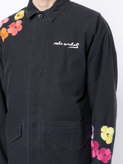 Shop Maharishi Embroidered Floral Shirt Jacket In Blue