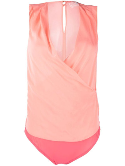Shop Patrizia Pepe Wrap Sleeveless Silk Bodysuit In Pink