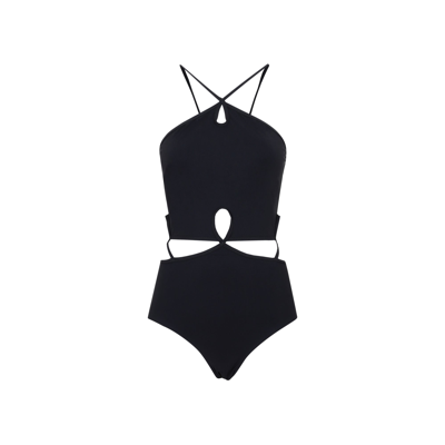 Shop Christopher Esber Looped Halter Swimsuit Swimwear In Black