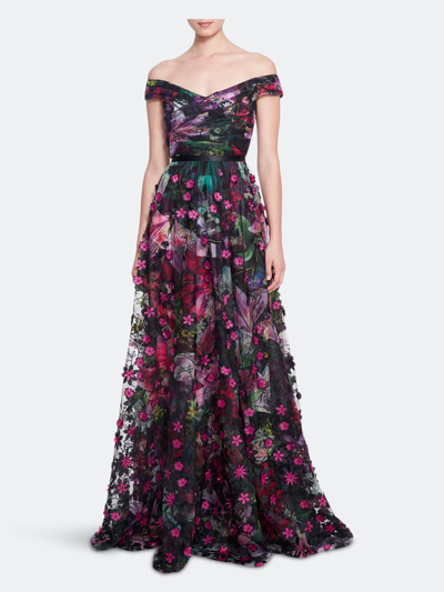 Shop Marchesa Notte Tulle A-line Gown In Black