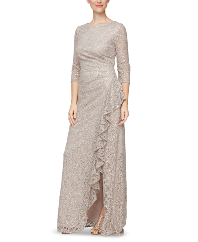 Shop Alex Evenings Petite Sequined Lace Gown In Buff