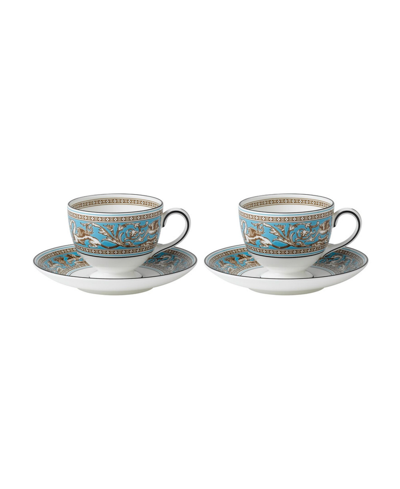 Shop Wedgwood Florentine Turquoise 4 Piece Teacup Saucer Set In Multi