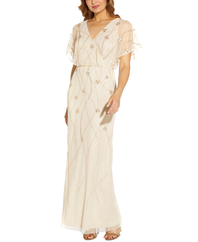 Shop Adrianna Papell Petite Beaded Illusion Blouson Gown In Soft Silk